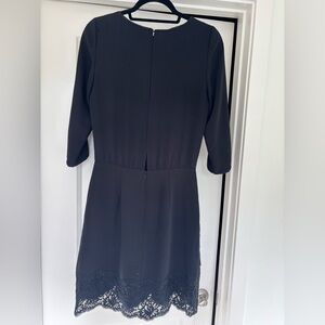 Reiss Black Long Sleeve Lace Detail Dress